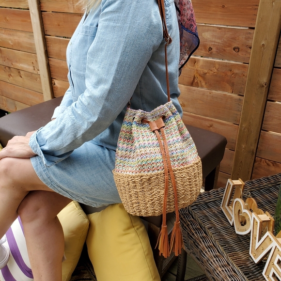 Urban Lux Handbags - Violet straw bucket bag